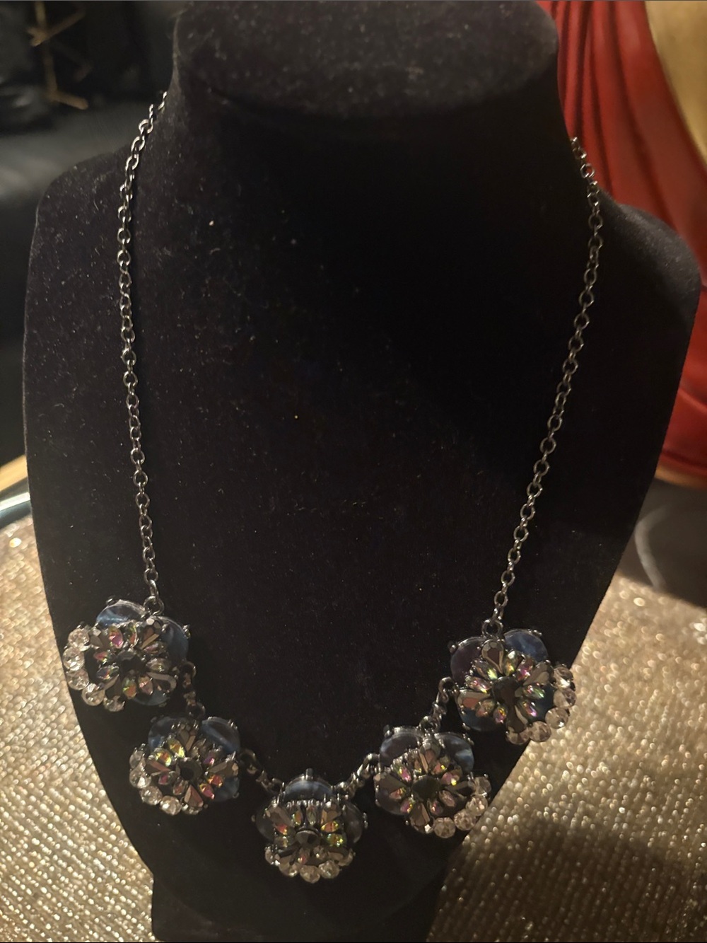 Floral Crystal Statement Necklace - Blue